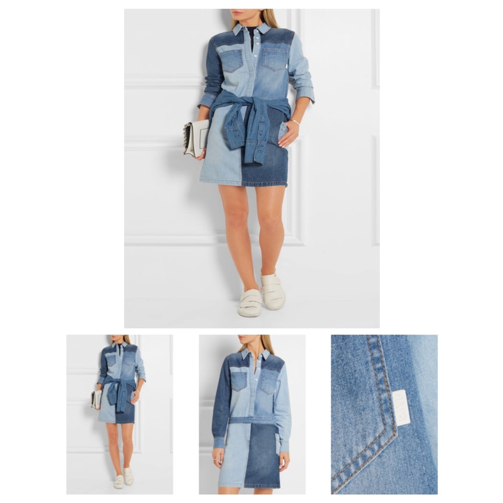 Sjyp Steve J Yoni P Patchwork Denim Shirt Dress Mid Denim